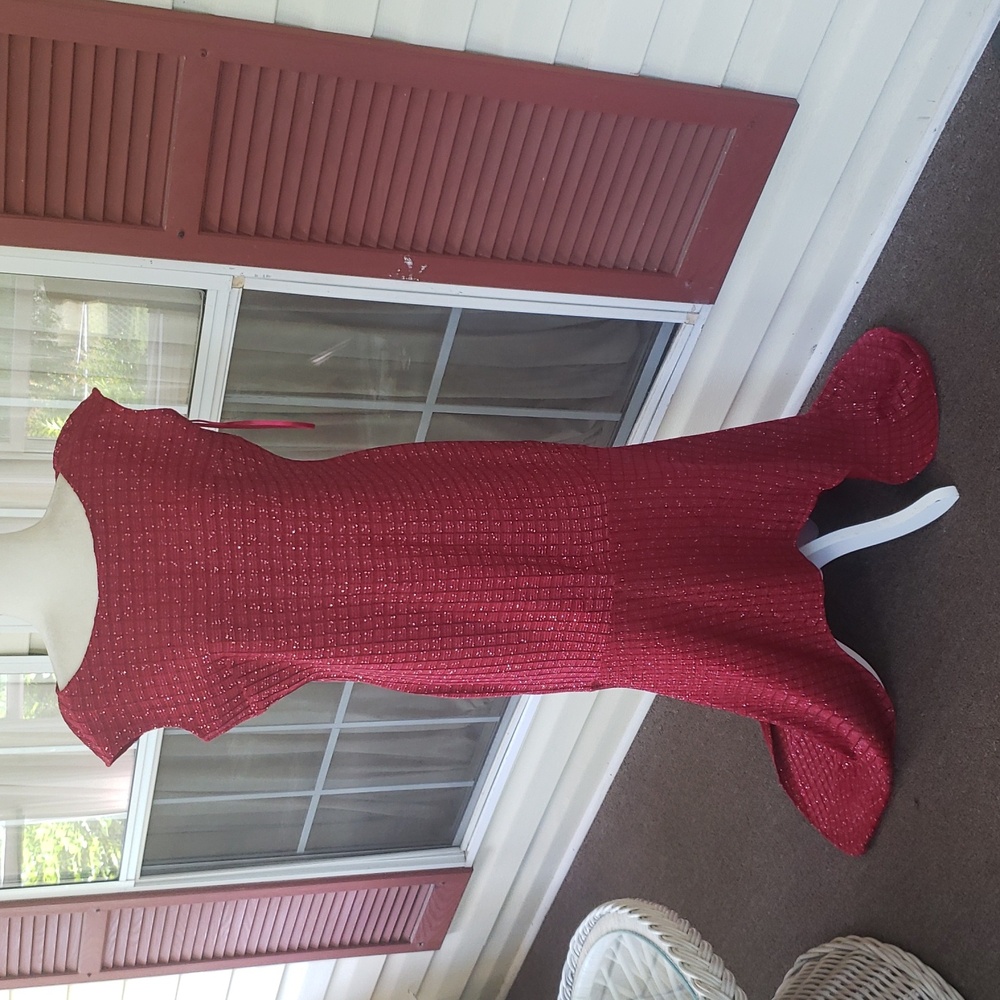 St. John Deep Red Multi Sequins Holiday Party Sleeveless‎ Dress